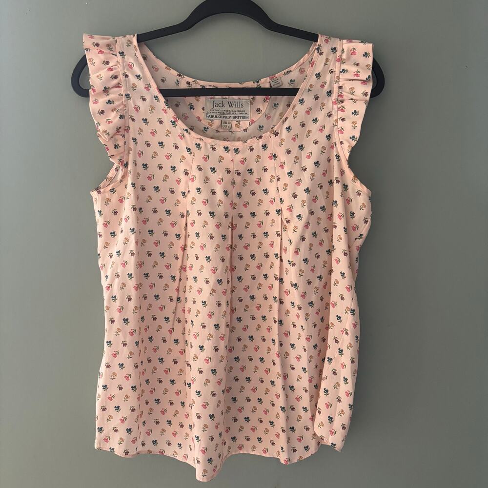 Jack Wills Silk Print Ruffle Sleeve Top